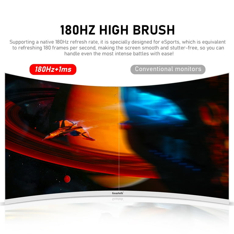 Gawfolk 27" Curved Gaming Monitor 180Hz 1ms, FHD 1080P VA with AMD FreeSync, HDMI/DP, VESA Wall Mount, White