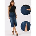 thumbnail image 2 of DARING DIVA Women's Slit Front Washed Jean Midi Skirts with Pockets L Dark Blue, 2 of 6