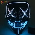 thumbnail image 2 of Spencer Halloween LED Glow Scary Mask EL Wire Light Up The Purge Movie Cosplay Led Costume Mask for Halloween Festival Party with 2AA Battery "White+Blue", 2 of 7