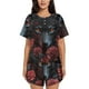 thumbnail image 1 of Fotbe Rose Full Moon Black Wolf Conjunto de Pijama Estampado para Mujer, 2 Piezas, Ropa de Dormir con Camiseta de Manga Corta y Shorts Suaves-XX-Large, 1 of 6