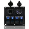 4 Gang LED Car Marine Boat Switch Panel, Dual USB Waterproof Power Socket with 12-Volt Outlet Rocker Switch Panel