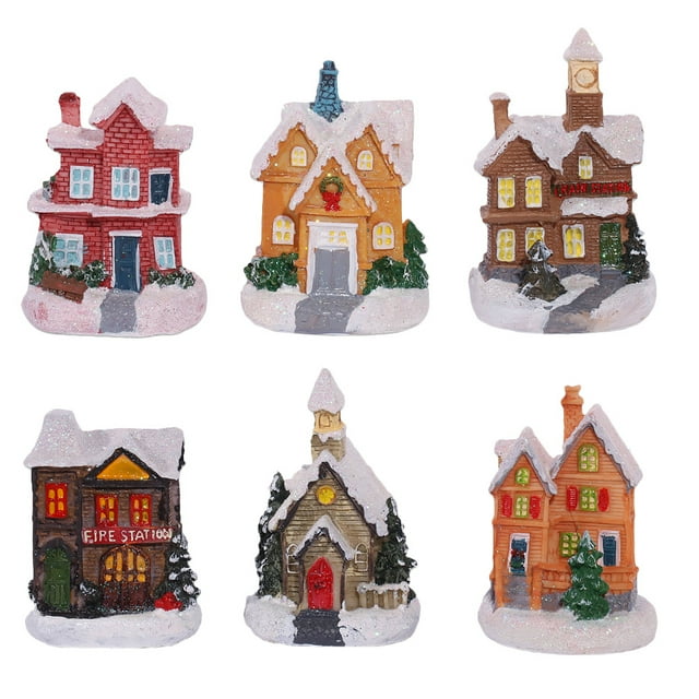 6 Pcs Christmas Village Houses Mini Landscape Christmas House Resin