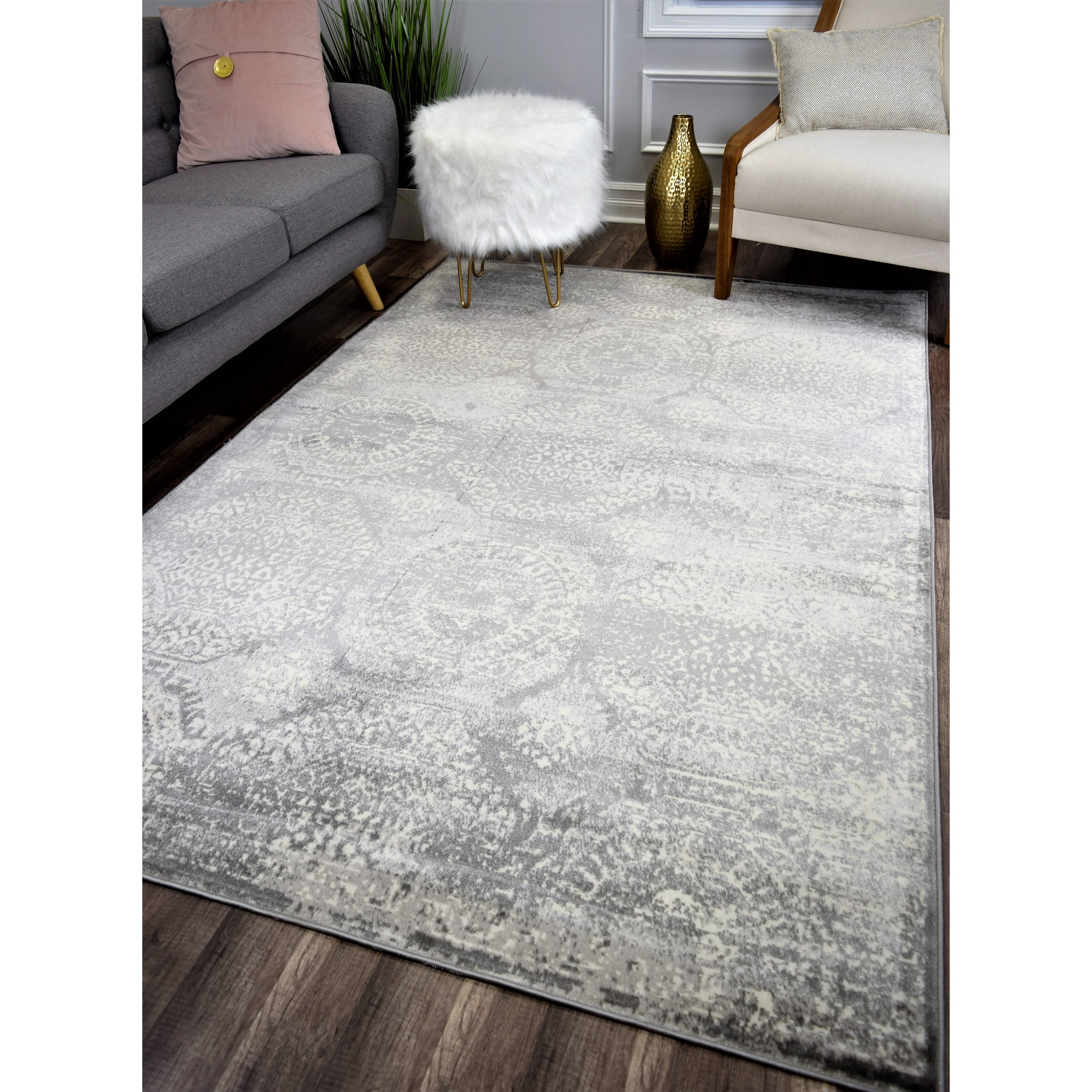 Rugs America Riley Collection Silver Chain RY40A Vintage Transitional Area Rug 8'0"x10'0"