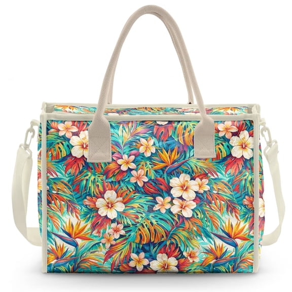 ZUXONGSY Monstera Hibiscus Print Clear PVC Tote Bag for Women, Waterproof Large Shoulder Tote with Removable Strap, Lightweight Handbag with Zipper for Summer Vacation, Gift