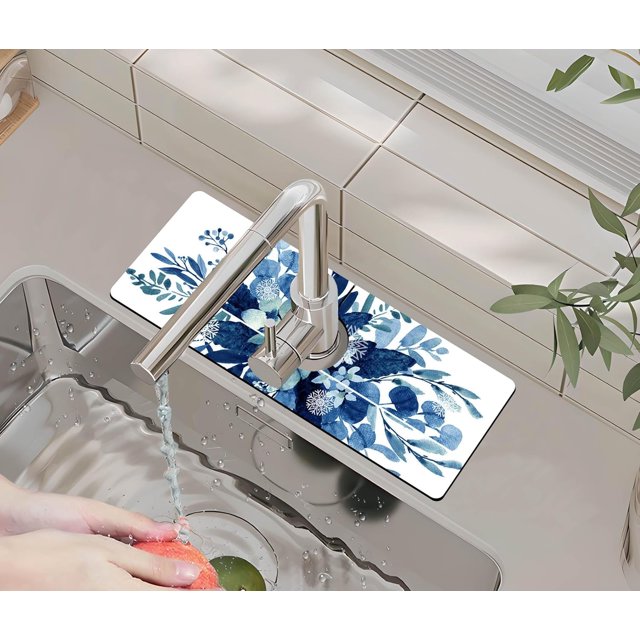 Kitchen Sink Splash Guard Faucet Mat -1 PC Super Absorbent Fast Drying Mat Sink Gadgets-Splash Guard Behind Faucet Drip Catcher for Kitchen, Bathroom,Sink Mat, Dish Drying Mat, Bathroom(15" X 5.5" )