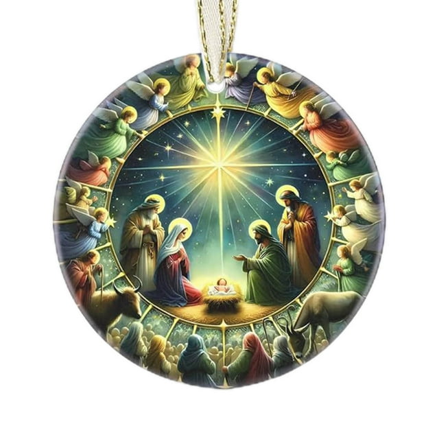 SDNall Classic Christmas Decorations, Nativity Christmas Decorations, Christmas Transparent Printing Christmas Decoration Pendant Nativity Scene Decoration Commemorative Flat Pendant