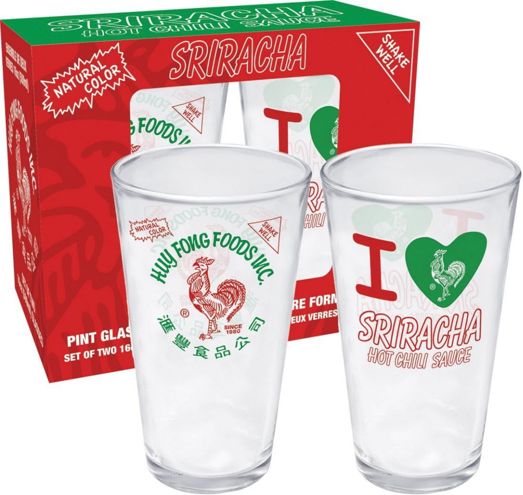Sriracha 2 Pint Glass Set Hot Sauce Drinkware Cup Spicy Gift