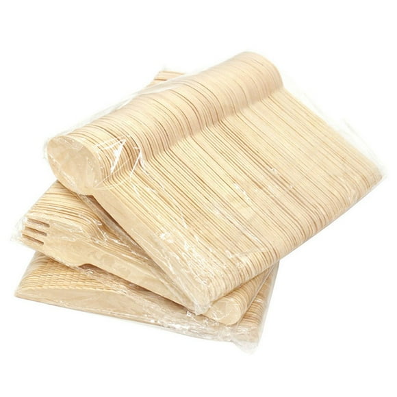SNNROO Ensemble de 200 Pcs de Couverts en Bois Fourchettes Cuillères Coupe-Couverts Jetables Ustensiles en Bois Fournitures de Vaisselle pour Souper Camping BBQ