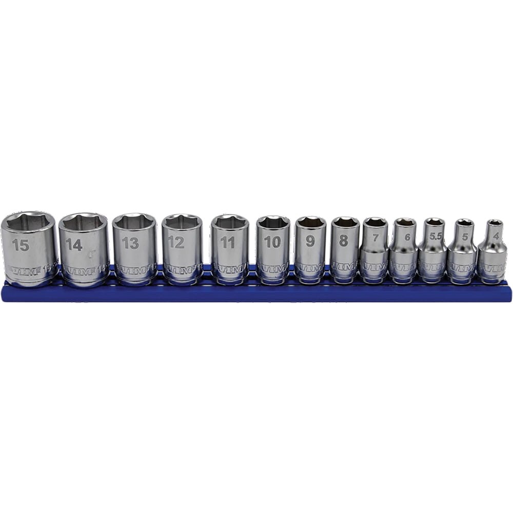VIM Tools 13 Piece 1/4 Inch Drive Metric Socket Set with Blue 8 Inch Magrail - SMS400 Subset