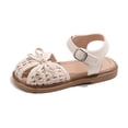 thumbnail image 6 of SGFCWSX Girls Summer Sandals Closed Toe Woven Bow Ankle Strap Soft Non-Slip Sole Casual Outdoor Shoes for Daily Use Beige Size 11 Little Kids, 6 of 8