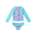 thumbnail image 2 of JanJean Girls 2 Pieces Swimsuits Long Sleeve Rash Guard Set Sport Swimwear Summer Beachwear Bathing Suit Cyan 8, 2 of 7