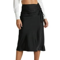 Jdlsppl Women's Long Skirt Vintage Fitted Elastic Waist Casual Drawstring Pleated Zip Up Elegant Mid Rise Black 8