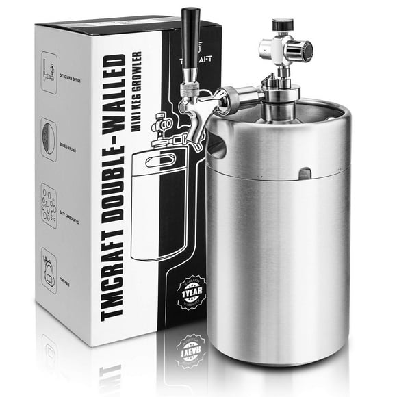 TMcRAFT 128OZ Double-Walled Mini Keg growler, Pressurized Home Beer Dispenser System with Detachable Faucet and Regulator Keep Fresh and carbonation for craft Beer DraftHomebrew