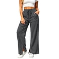 thumbnail image 2 of MLCDZ Womens Pants Corduroy Wide Leg Drawstring Elastic Waisted Side Slit Trousers with Pockets Casual Lightweight Workout Golf Gym Pants, 2 of 8