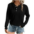 thumbnail image 3 of HVOBTTY Womens Long Sleeve Pullover Sweatshirt, Fall Tops for Women, Women's Casual Solid Color Button Hoodie Sweatshirts Black, M, 3 of 5