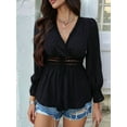thumbnail image 3 of Women'S Wrap V Neck Puff Long Sleeve Blouse Top Puff Sleeve Ruffle Hem Casual Spring Summer T-Shirt Top Black S, 3 of 8