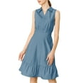 thumbnail image 5 of MODA NOVA Junior's Ruffled Sleeveless Vintage Shirt Midi Dress with Belt, 5 of 5