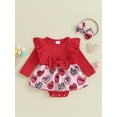 thumbnail image 2 of Infant Baby Girl Valentines Day 2Pcs Spring Outfits Ruffle Long Sleeve Romper Dress with Headband Set, 2 of 8