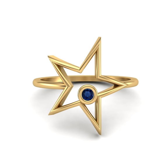 Mooneye 0.03 Ctw Round Blue Sapphire 925 Sterling Silver Gold Vermeil Open Star Women Wedding Ring