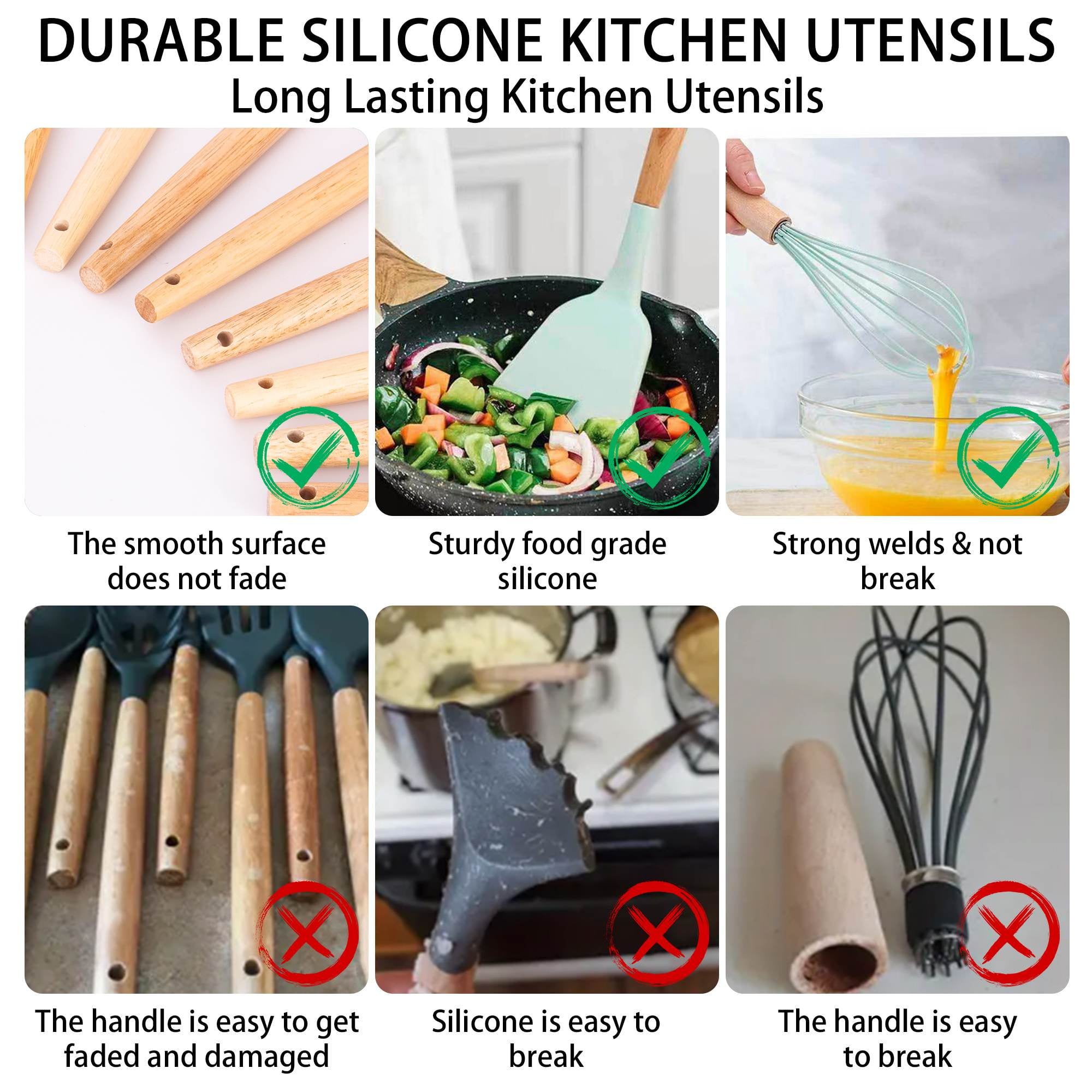 HEESEM 19-Piece Silicone Kitchen Utensil & Knife Set - Heat-Resistant Cooking Tools Non-Stick Safe Gift for Mom or Women  Dark-Green