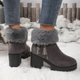 thumbnail image 5 of Xfvqtps Chunky Flatform Boots for Women Furry Lined Winter Ankle Booties Side Zipper Warm Comfortable Shoes Fashion Casual Low Mid Heel Boots Dark Gray, 5 of 9