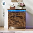 thumbnail image 3 of Farmhouse 3 Drawer Dresser Nightstand with Charging Station & LED Lights, Slim Wooden Bedroom Dresser, Rustic Chest of Drawers Clothes Storage Organizer for Closet Dorm Apartments, Retro, 3 of 5