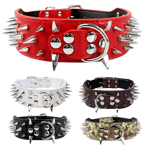 2" Wide Sharp Spiked Studded Leather Dog Collars For Pitbull Mastiff Labrador 