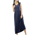 thumbnail image 4 of Ohufall Sleeveless Sleepwears for Women Fashion Casual Solid Color Crew Neck Modal Nightgown Soft Loose-fitting Pleated Nightshirt, 4 of 6