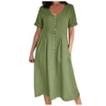 thumbnail image 2 of Womens Summer Dresses Comfy Modest Petite Summer Dresses for Women Loose Natural Comfortable Women's Casual Dresses,Womens Fashion Button Up Shirt Dress Cotton Dress Summer Long Dresse,Green,S, 2 of 4