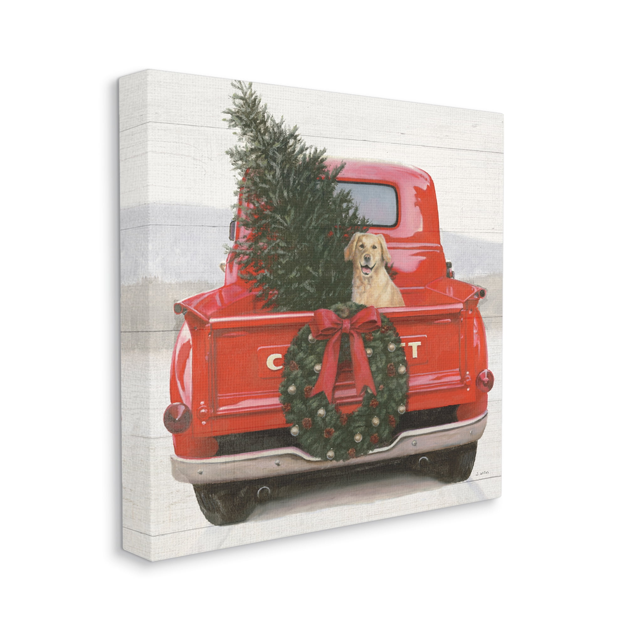 Stupell Industries Festive Dog in Truck Holiday Painting Gallery Wrapped Canvas Print Wall Art, 17 x 17