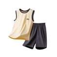 thumbnail image 2 of Babcutegg Kids 2Pcs Solid Tank Top Shorts Set Summer Contrast Trim Casual Loungewear Boys Girls 5-17Y Yellow Size 12, 2 of 9