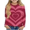 thumbnail image 2 of Wine Gradient Heart Print Girls Long Sleeve Shirt - Sparkly Soft Stretch Crewneck, Easy Care Casual Top for Girls 3-13 Years,Size 3 T, 2 of 5