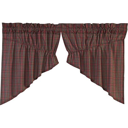 VHC Brands Primitive Rustic & Lodge Kitchen Window CurtainsTartan Red
