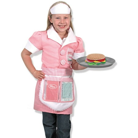 Melissa & Doug Waitress Role Play Costume Set, 7pc, Includes Apron, Order Pad,