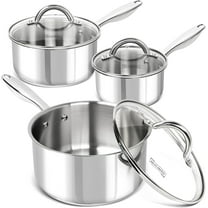 YANGLI 6-Piece Saucepan Set, 18/10 Stainless Steel Sauce Pan with Lid (1QT, 2QT, 3QT), Tri-Ply Bottom, Nonstick, Induction Compatible