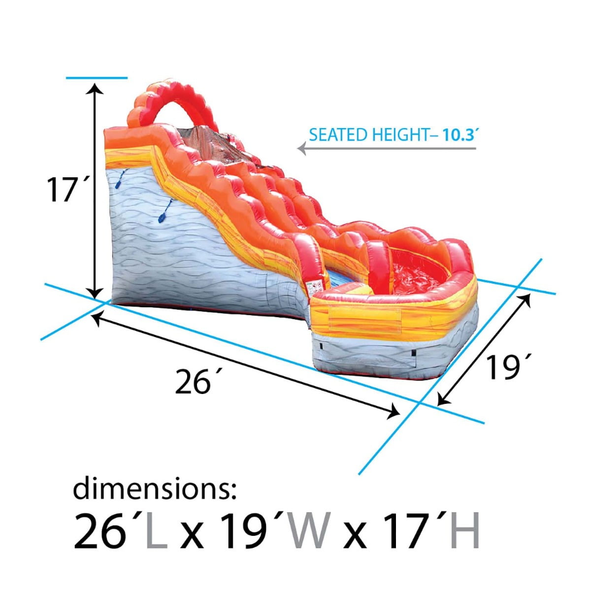 TentandTable Commerical Inflatable Water Slide, Fire Marble Wave Curved with Blower, 17 ft