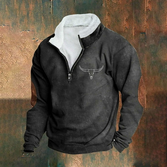 LEBONYARD Men's Long Sleeve Crew Tee,Fashion Men Winter Zipper Casual Tops Long Sleeve V-Neck Sweatshirt Dark Gray S