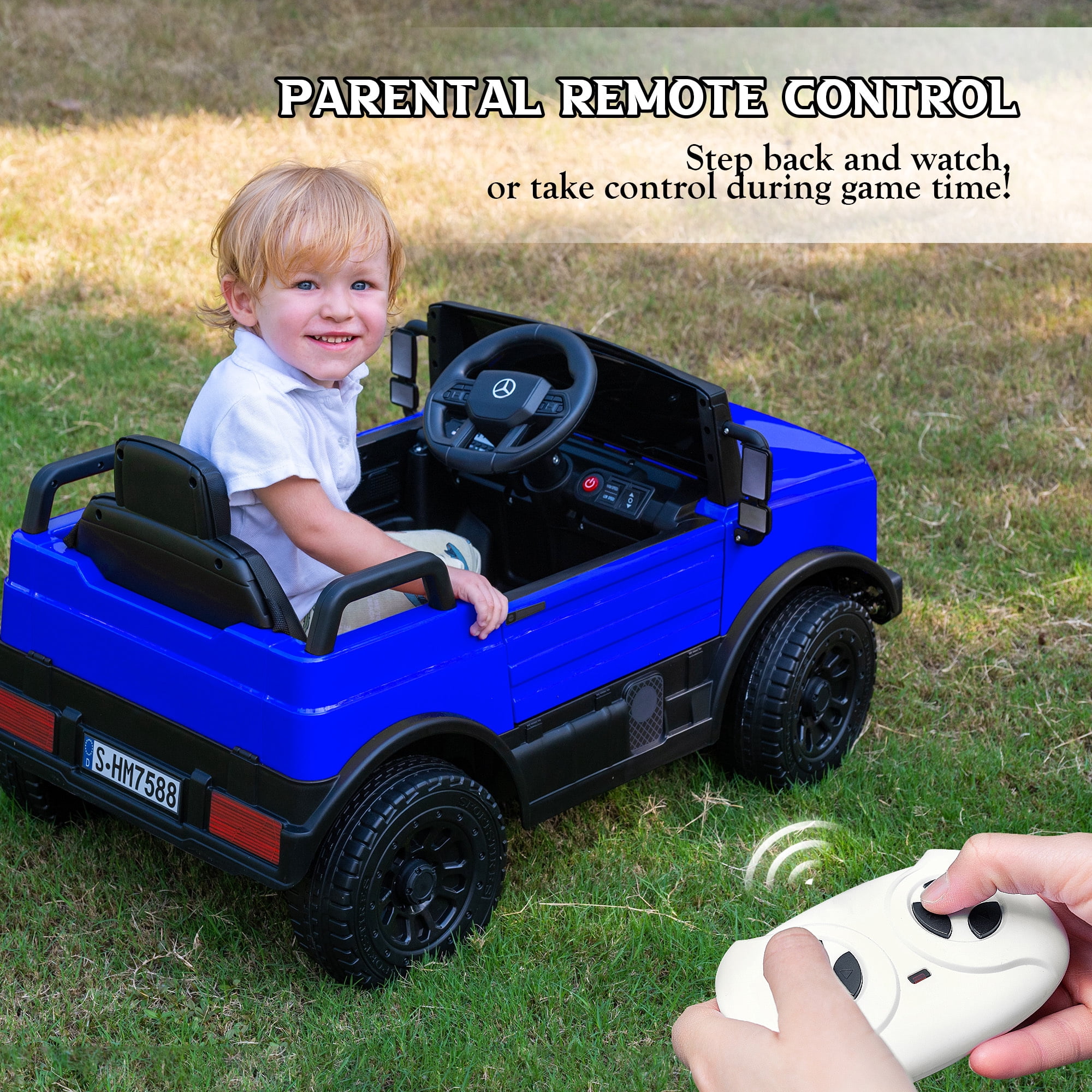 Letsgokid 12V Ride on Car with Parent Remote Control, Licensed Mercedes-Benz UNIMOG Car for Kids, LED Lights, Music & Horn, Soft Start, Low Battery Prompt, Kids Electric Vehicle for Boys Girls