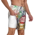 thumbnail image 2 of Kdxio Travel Stamp Print Men'S Swim Trunks With Compression Liner 7 Inch Inseam Quick Dry Swim Shorts, 2 of 7