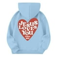 thumbnail image 3 of XADYUY Boys Hoodies Size 10-12 Jesus Loves You Letter Print Christian Long Sleeve Sweatshirt Boys Girls Oversized Pullover Casual Cute Preppy Clothing with Pockets,Light Blue, 3 of 5