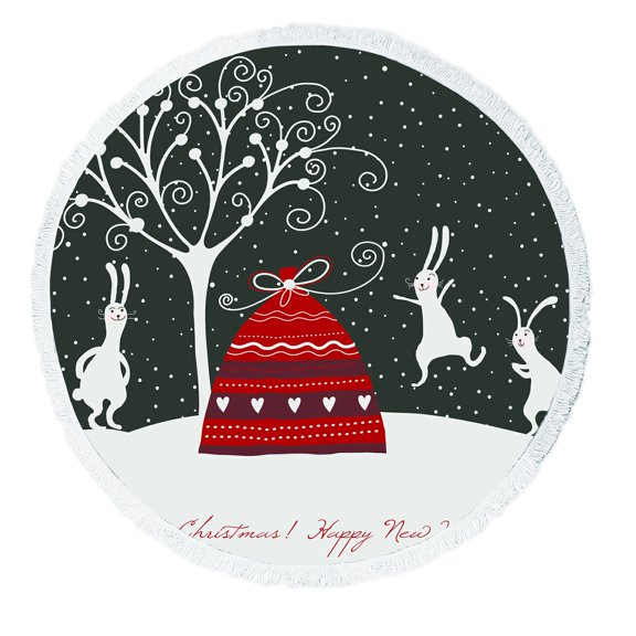 ZKGK Merry Christmas Tree Round Beach Towel Beach Mats Beach Shawl Beach Blanket with Tassels Beach Throw Towel Yoga Mat