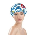 thumbnail image 3 of Disketp Red Funny Crab On Blue Stripe Shower Caps,Reusable Shower Cap For Women, Double Layer Waterproof Hair Cap, Large Size For All Hair Lengths,For Girls Spa Home Salon Use, 3 of 9