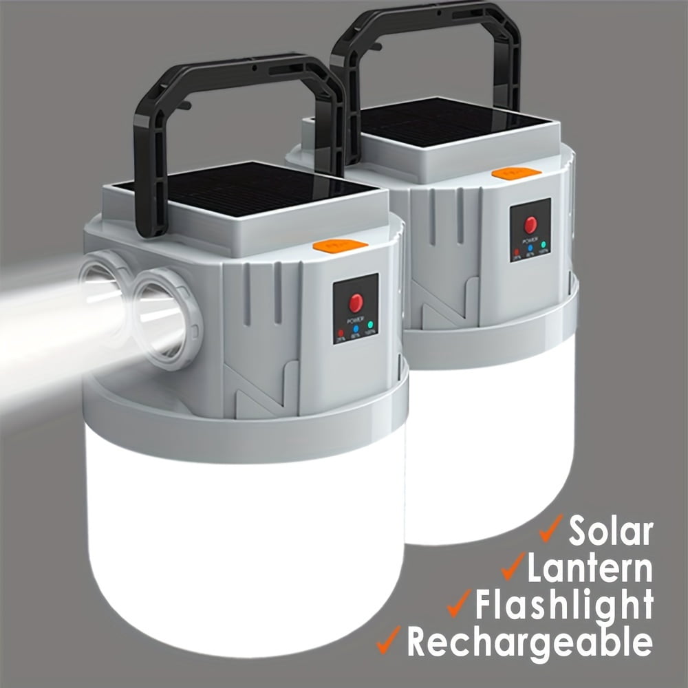 Solar Lantern 4 Pack, 2400mAh Rechargeable LED Camping Light with Solar Panel, 3 Modes Portable Tent Flashlight for Emergency, Power Outage, Hurricane, Car Repair