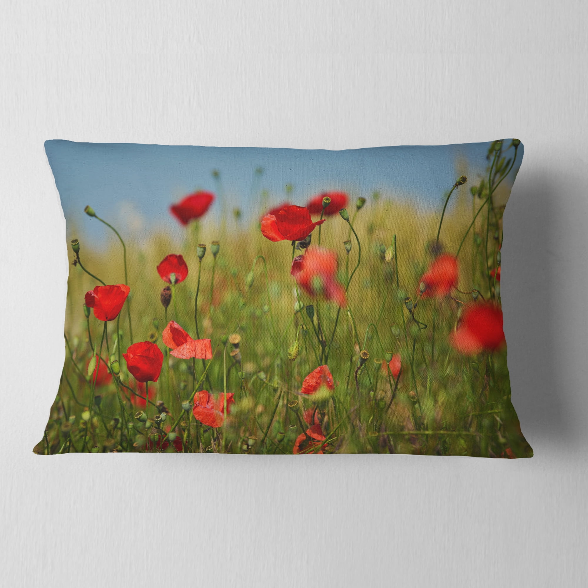 16 Designart CU13088-16-16-C Wild Poppy Flowers in Green Garden Floral Round Cushion Cover for Living Room Sofa Throw Pillow