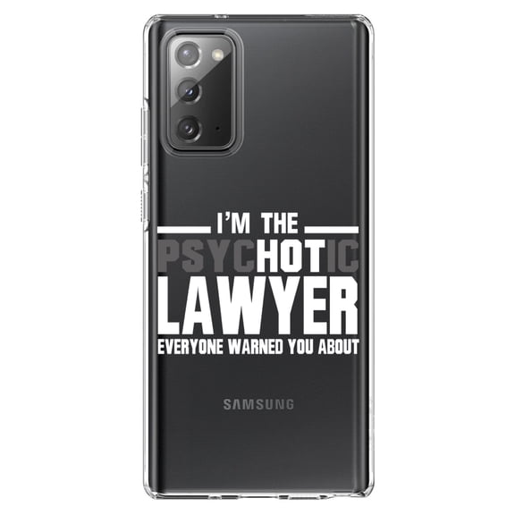 DistinctInk Clear Shockproof Hybrid Case for Samsung Galaxy Note 20 (6.7" Screen) - TPU Bumper Acrylic Back Tempered Glass Screen Protector - PsycHOTic Lawyer Everyone Warned You