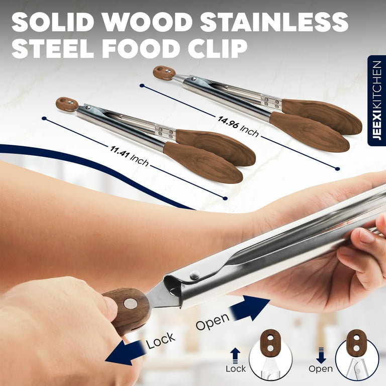 JEEXI Wood Kitchen Tongs Set, 2-Pack, 9 in & 12 in photo 5