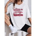 thumbnail image 1 of Valentine'S Day Themed "Wine is My Valentine" Printed T-Shirt, Women'S Casual Crew Neck,Regular Length, Knit Fabric, Love Heart & Roses Graphic, Versatile Top for Couples, 1 of 5