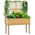 thumbnail image 2 of Outsunny Raised Garden Bed with Trellis for Climbing Plants, Wood Planter with Legs, Drainage Holes & Filter, Natural Wood, 2 of 9