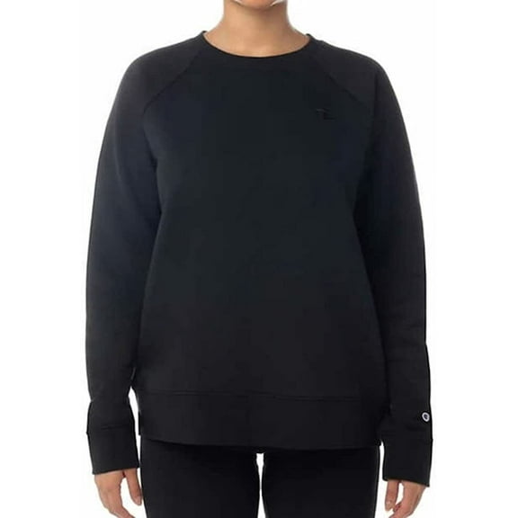 Champion Women's Sueded Fleece Long Sleeve Crewneck Pullover (Black,M)