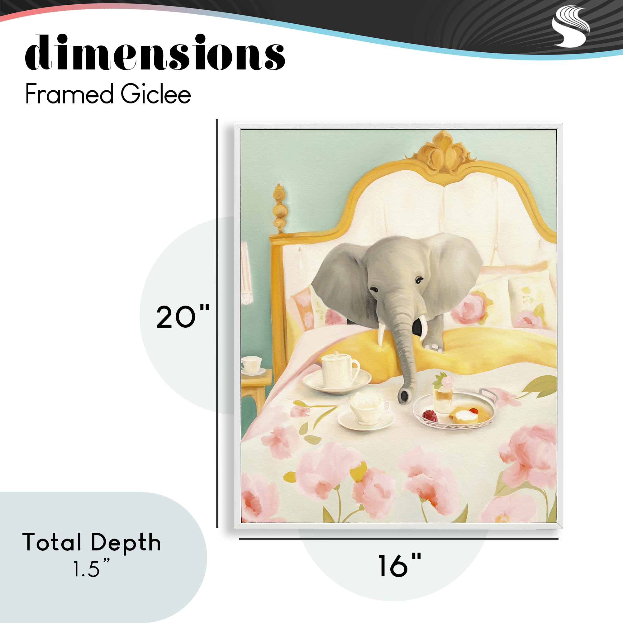 Breakfast in Bed Elephant White Framed Giclee Art, design by Leah Straatsma